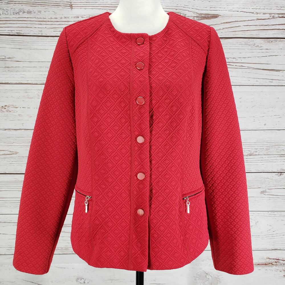 Chico's Women's Red Renaissance Quilted Knit Jacket Size 1